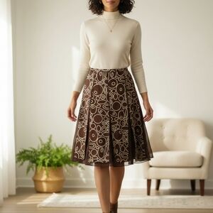 S.L.B Brown w/ Lime green Geo pattern circles slits of brown sheer backing